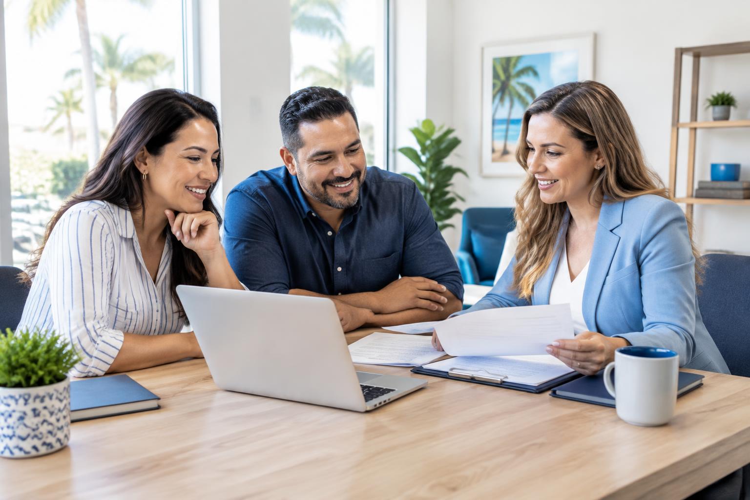 Emprendedores conversando con una asesora sobre su negocio